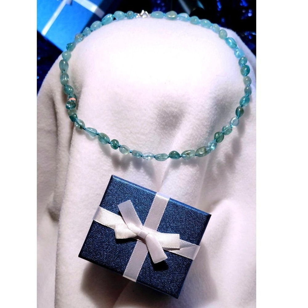 NEW Gift Handmade Aquamarine Nugget Necklace Silver Clasp Blue Green Gemstone